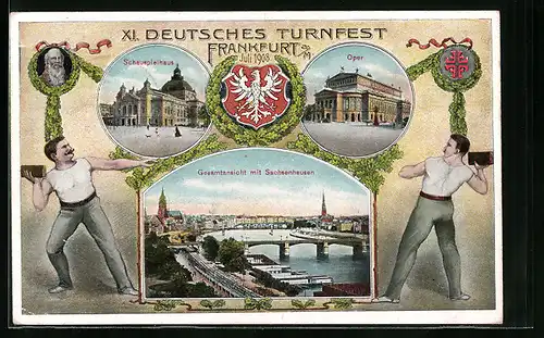 AK Frankfurt a. M., XI. Deutsches Turnfest 1908, Gesellschaftshaus und Palmengarten, Teichpartie im Zoologischer Garten