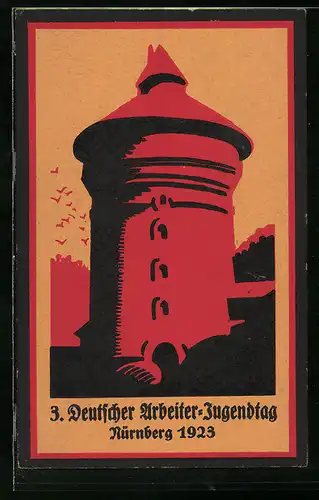 Künstler-AK Nürnberg, 3. Deutscher Arbeiter-Jugendtag 1923, Turm, Arbeiterbewegung
