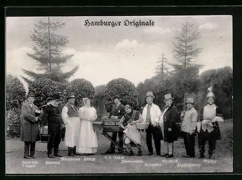 AK Hamburger Originale, v. d. Linden mit Leierkasten, Hummel, Zigarren-Hannes
