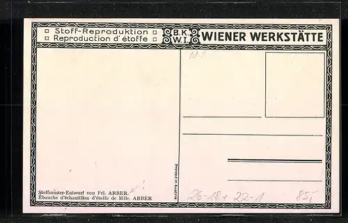 Künstler-AK Wiener Werkstätte Nr.: Stoffmuster-Entwurf von Frl. Arber, Neujahrsgruss in hebräischer Sprache