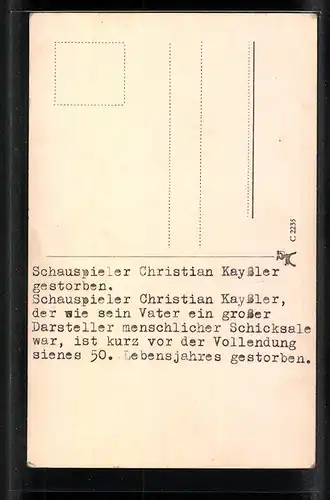 AK Schauspieler Christian Kayssler von der Seite portraitiert