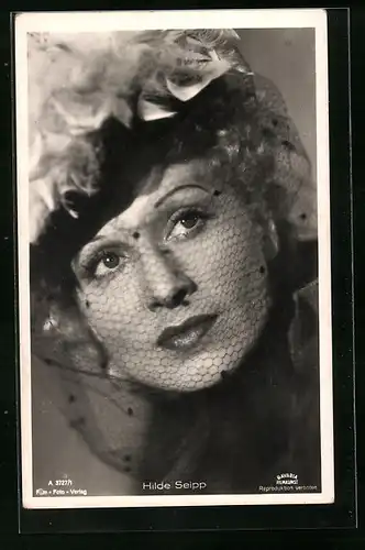 AK Schauspielerin Hilde Seipp mit Hut und Schleier