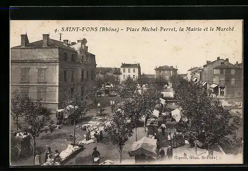 AK Saint-Fons, Place Michel-Perret, la Mairie et le Marché