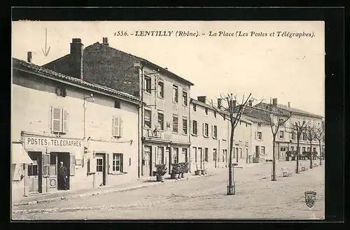 AK Lentilly, La Place - Les Postes et Télégraphes