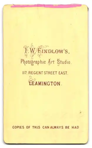 Fotografie I. W. Findlow`s, Leamington, 117, Regent Street East, Bürgerliche Dame lehnt sich an Fell