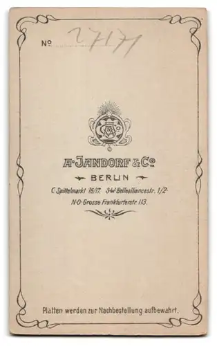 Fotografie A. Jandorf & Co., Berlin, Spittelmarkt 16-17, Bürgerliche Dame mit Kragenbrosche und Kreuzkette