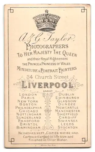 Fotografie A. & G. Taylor, Liverpool, 34 Church Street, Älterer Herr mit Vollbart im Halbprofil