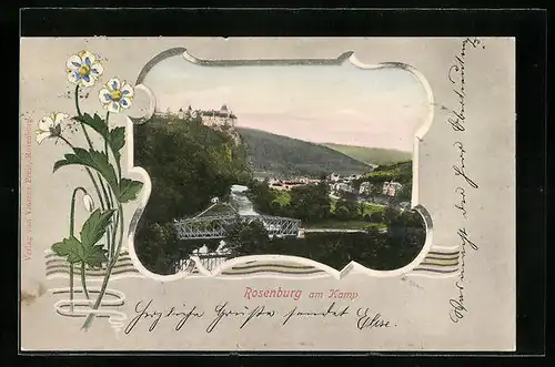 AK Rosenburg am Kamp, Teilansicht mit Brücke, Passepartout