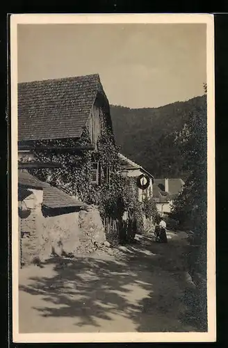 AK Wösendorf i.d. Wachau, Ortspartie mit Spaziergängerin