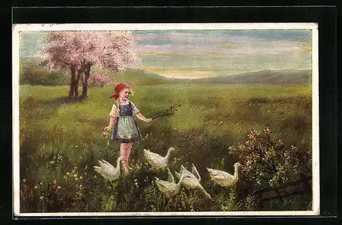 Künstler-AK Elly Frank: Gänseliesel