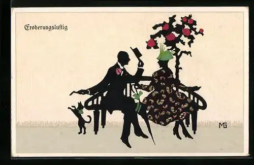 Künstler-AK Marte Graf: Eroberungslustig als Scherenschnitt