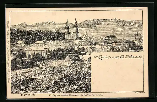 Künstler-AK Hermann Daur: Ortsansicht von St. Peter