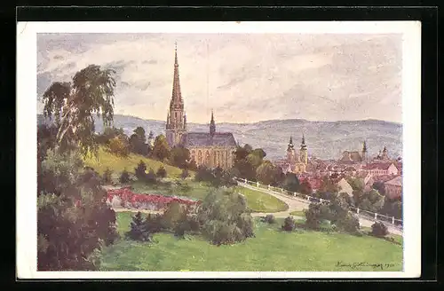 Künstler-AK Hans Götzinger: Linz, Blick vom Bauernberg