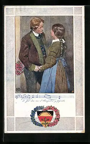 Künstler-AK Karl Friedrich Gsur, Deutscher Schulverein Nr. 374: I hob` dir in d`Äugerle g`schaut