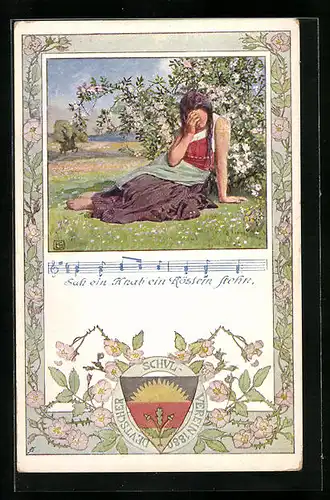 Künstler-AK Karl Friedrich Gsur, Deutscher Schulverein: Sah ein Knab` ein Röslein stehn