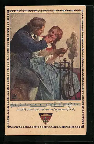 Künstler-AK Karl Friedrich Gsur, Deutscher Schulverein Nr. 366: Mäd`le ruck, ruck, ruck an meine güne Seite