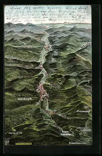 Künstler-AK Eugen Felle: Markirch, Das Lebertal aus der Vogelschau