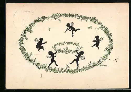 Künstler-AK Elsbeth Forck: Elfen mit Instrumenten, Schattenbild
