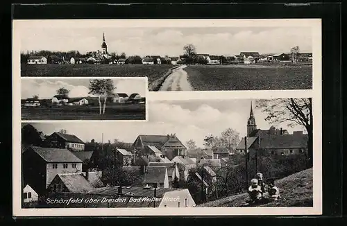 AK Schönfeld, Ortsansichten mit Kirche