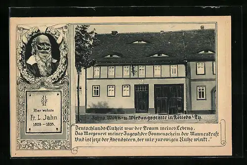 AK Kölleda i. Th., Jahns Wohn- und Wirkungsstätte mit Porträt