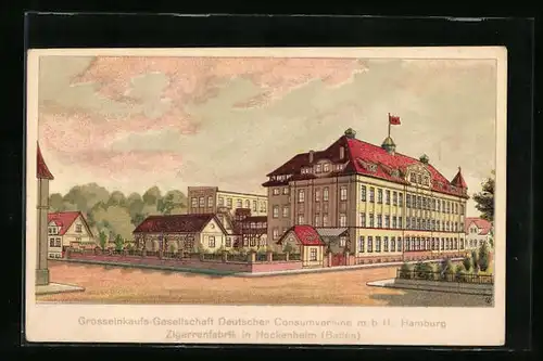 AK Hockenheim /Baden, Zigarrenfabrik mit Strassenpartie