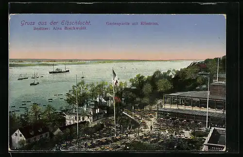 AK Hamburg-Othmarschen, Gartenpartie mit Elbstrom