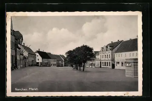 AK Nerchau, Markt mit Litfasssäule