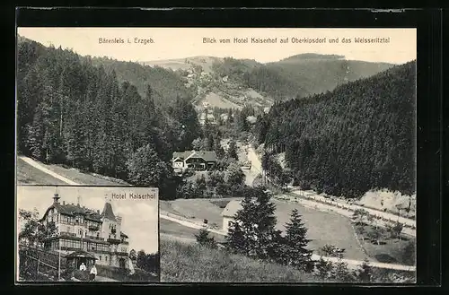 AK Bärenfels i. Erzgeb., Blick vom Hotel Kaiserhof auf Oberkipsdorf und das Weisseritztal