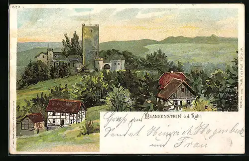 AK Blankenstein a. d. Ruhr, Ortsansicht mit Burgruine