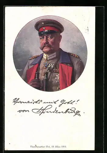 AK Generalfeldmarschall Paul von Hindenburg in Uniform mit Feldstecher