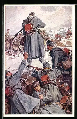 AK Rotes Kreuz Nr. 199: Soldaten im Schlachtfeld