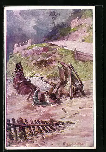 AK Rotes Kreuz Nr. 496: Johann Rinagl rettet den Husaren Franz Szallay vom sicheren Tode