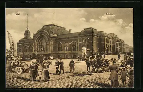 AK Kiel, Bahnhof mit Pferdekutsche