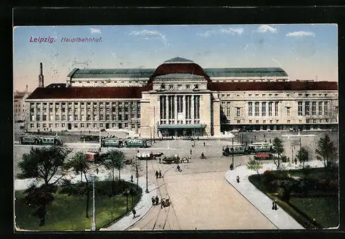 AK Leipzig, Hauptbahnhof aus der Vogelschau