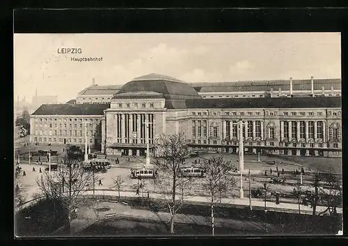 AK Leipzig, Hauptbahnhof und Strassenbahnen