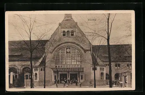 AK Worms, Eingang des Hauptbahnhofes