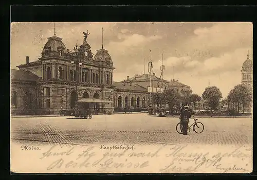AK Mainz, Hauptbahnhof und Radfahrer