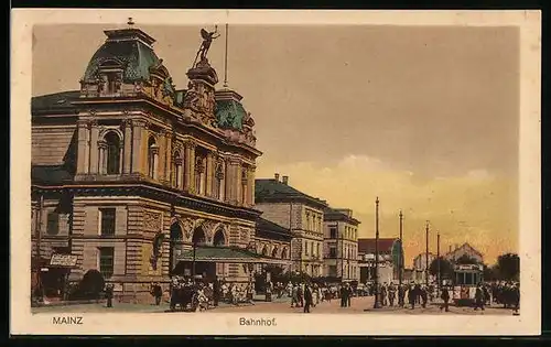 AK Mainz, Bahnhof und Strassenbahn
