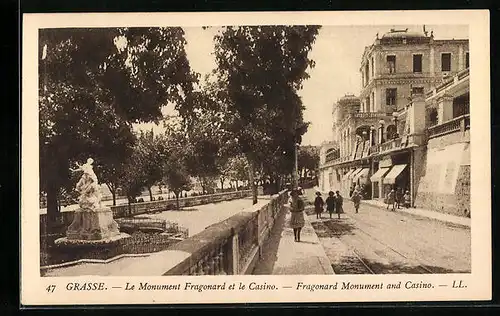 AK Grasse, Le Monument Fragonard et le Casino