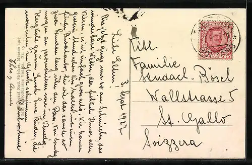 AK Meran, Ortsansicht gegen Alpen