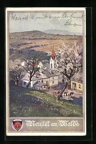 AK Deutscher Schulverein Nr.: 327, Neustift am Walde, Ortspartie mit Kirche