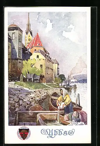 AK Deutscher Schulverein Nr.: 282, Flusspartie mit Kirche, Ybbs