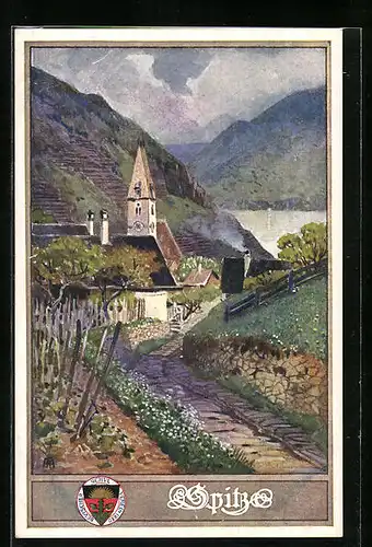 AK Deutscher Schulverein Nr.: 173, Ortspartie mit Kirche, Spitz