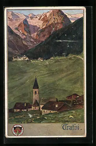 AK Deutscher Schulverein Nr.: 516, Ortspartie im Tal gegen Berge
