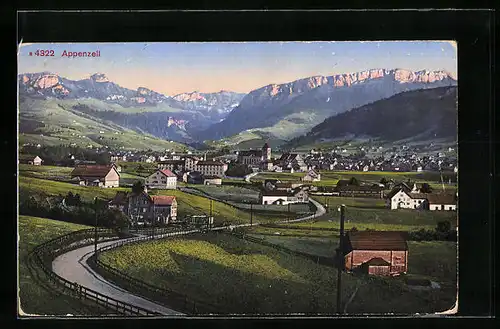 AK Appenzell, Ortseinfahrt gegen Alpen