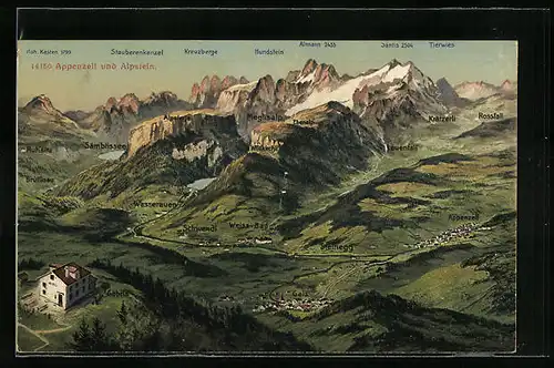 AK Appenzell, Landkarte mit Alpstein