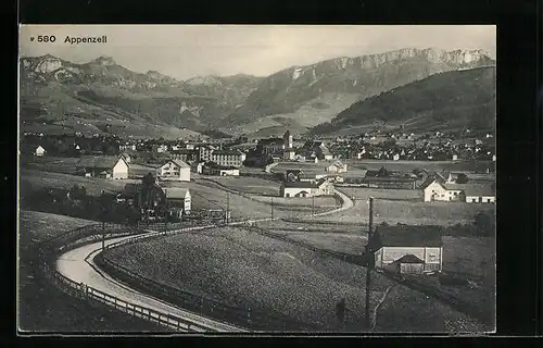 AK Appenzell, Ortseinfahrt gegen Alpen