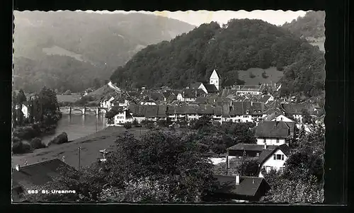 AK St. Ursanne, Ortspartie mit Kirche