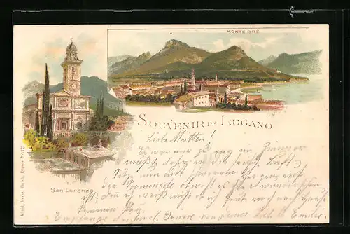 Lithographie Lugano, San Lorenzo, Monte Bre