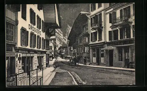 AK Interlaken, Marktgasse mit Droguerie
